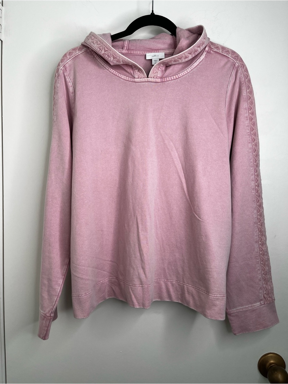 J. Jill Fit Pink Hoodie Sweatshirt Embroidered Sleeves P Large Soft Athleisure